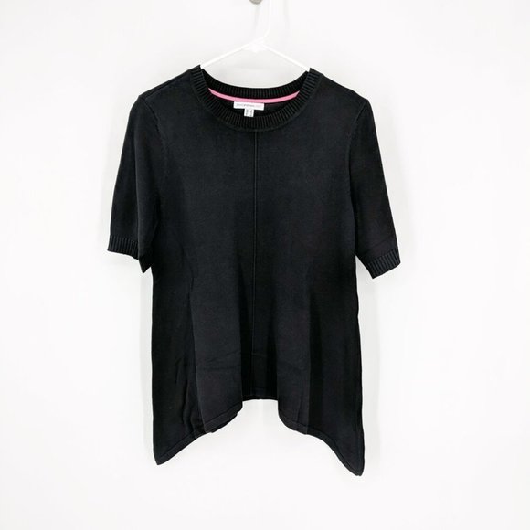 Isaac Mizrahi Live! Crewneck Cascade Hem Pullover Sweater Black Women's Medium - Picture 1 of 6